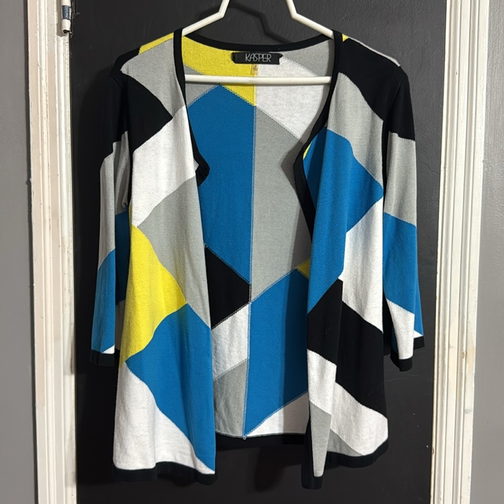 KASPER Color Block Open Front Cardigan Size: M - Picture 5 of 7